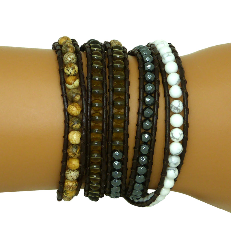 NEW Chan Luu Wrap Bracelet Natural Mix Semi-Precious Stones Leather 5 Wrap 203