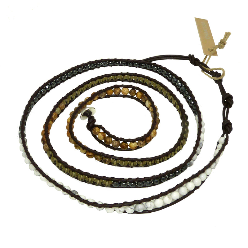 NEW Chan Luu Wrap Bracelet Natural Mix Semi-Precious Stones Leather 5 Wrap 203