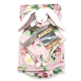 Blankets & Beyond White Bunny Lovey Nunu & Pink Floral Blanket 2 piece Gift Set
