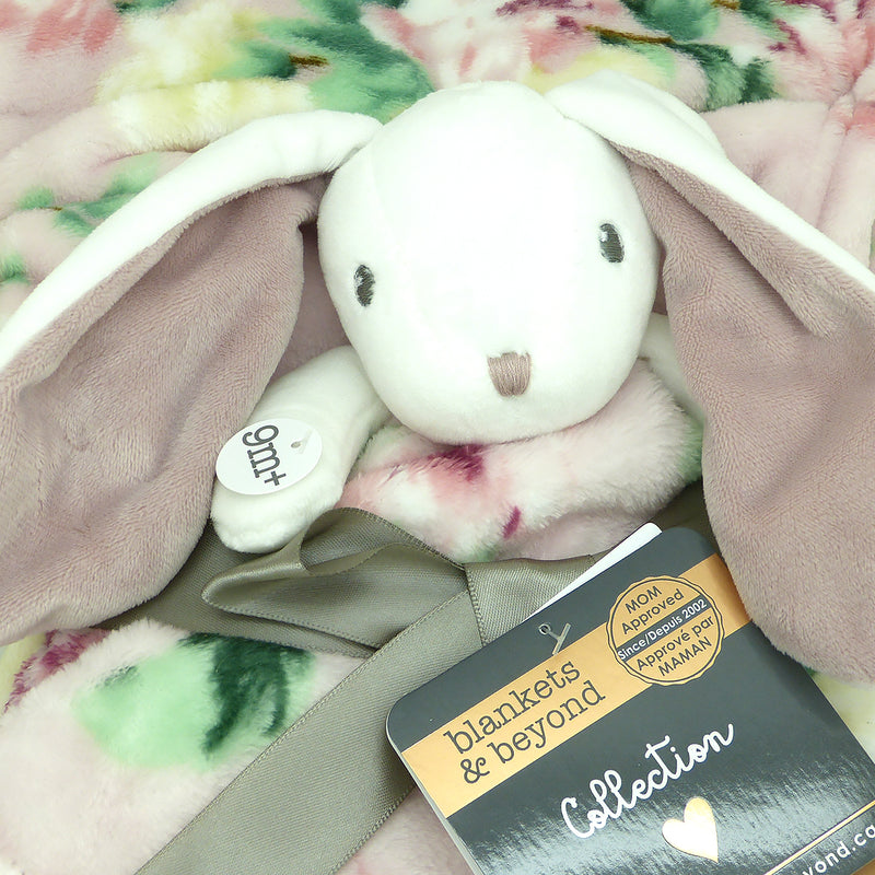 Blankets & Beyond White Bunny Lovey Nunu & Pink Floral Blanket 2 piece Gift Set