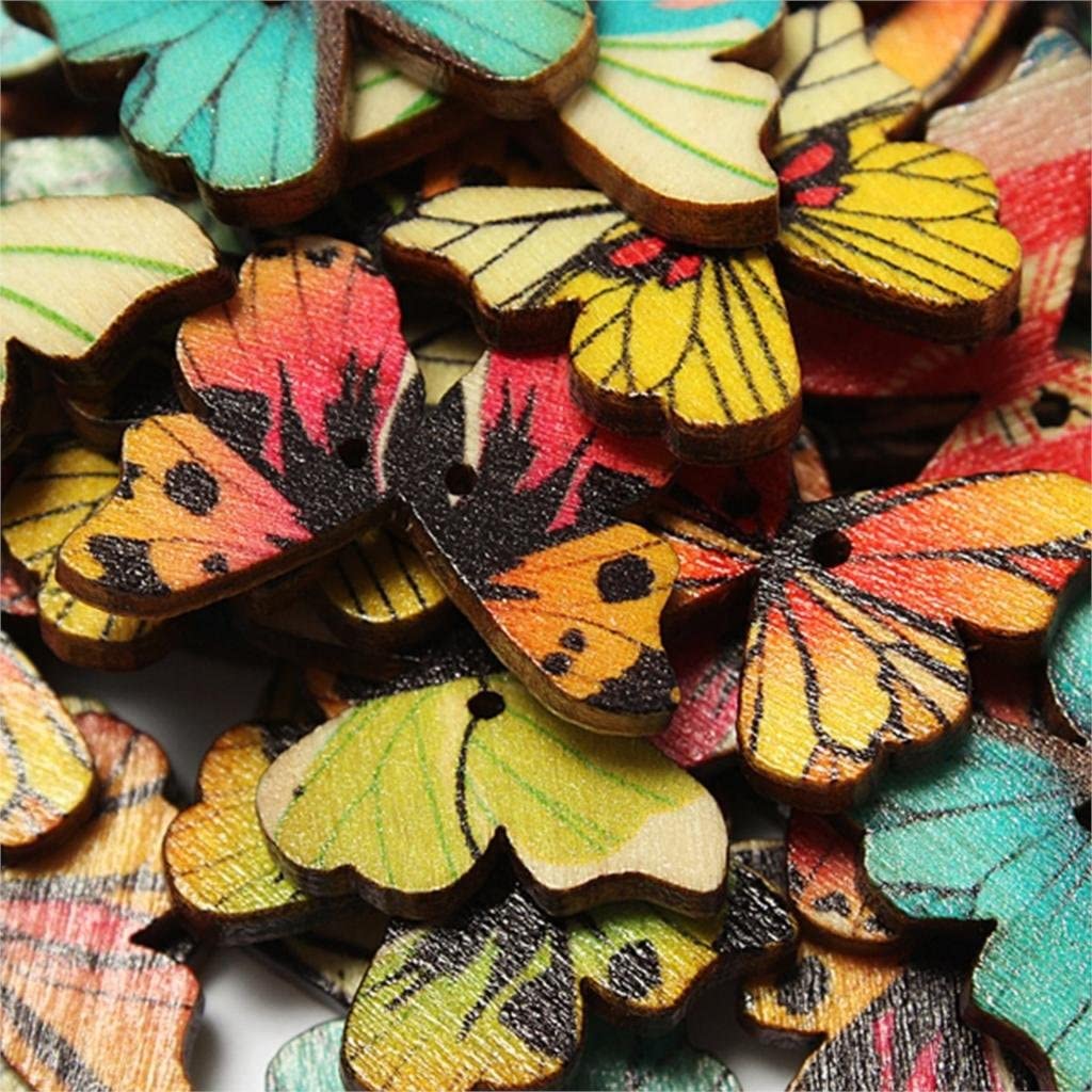 100pc 2 Hole Mixed Wooden Butterfly  Buttons Sewing  Clothes Knitting Needles Crafts Scrapbooking DIY Fabric Needlework - ILoveThatGift