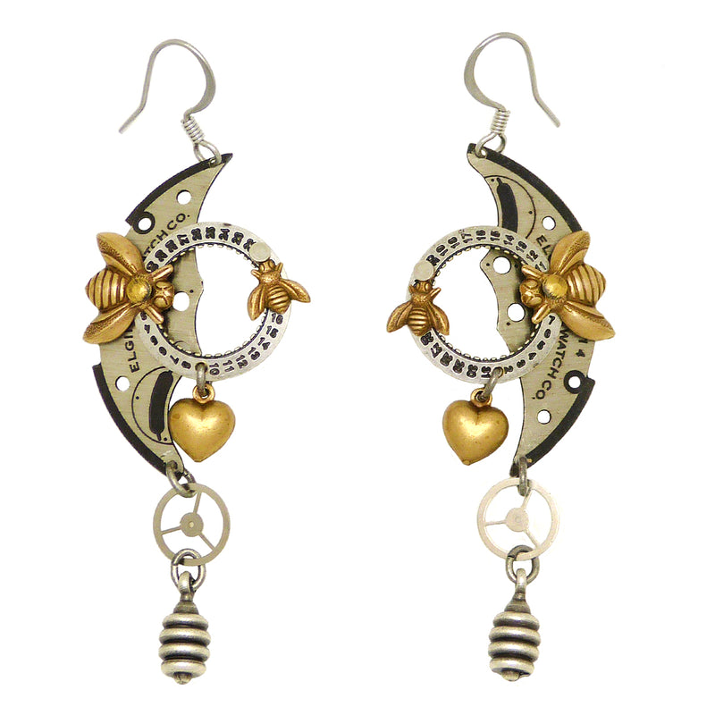 Mullanium Steampunk Earrings Clockwork Watch Parts Bumble Bee Handmade Artists Jim Tori Mullan - ILoveThatGift