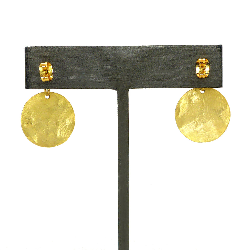 14 Carat Gold Plated Circular Matte Finish Earrings Swarovski Star Crystal Trades Haim Shahar - ILoveThatGift