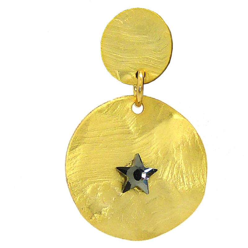 14 Carat Gold Plated Circular Matte Finish Earrings Swarovski Star Crystal Trades Haim Shahar - ILoveThatGift