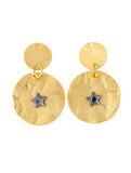 14 Carat Gold Plated Circular Matte Finish Earrings Swarovski Star Crystal Trades Haim Shahar - ILoveThatGift