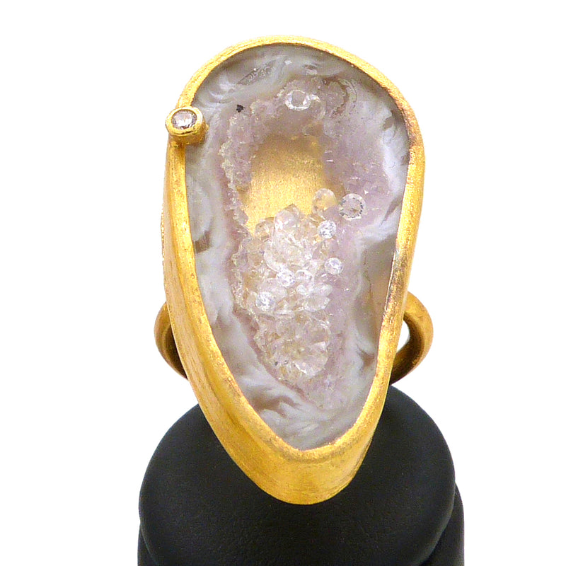 Handmade Open Agate With  CZ Ring Gold by Felix Z Geode Adjustable - ILoveThatGift