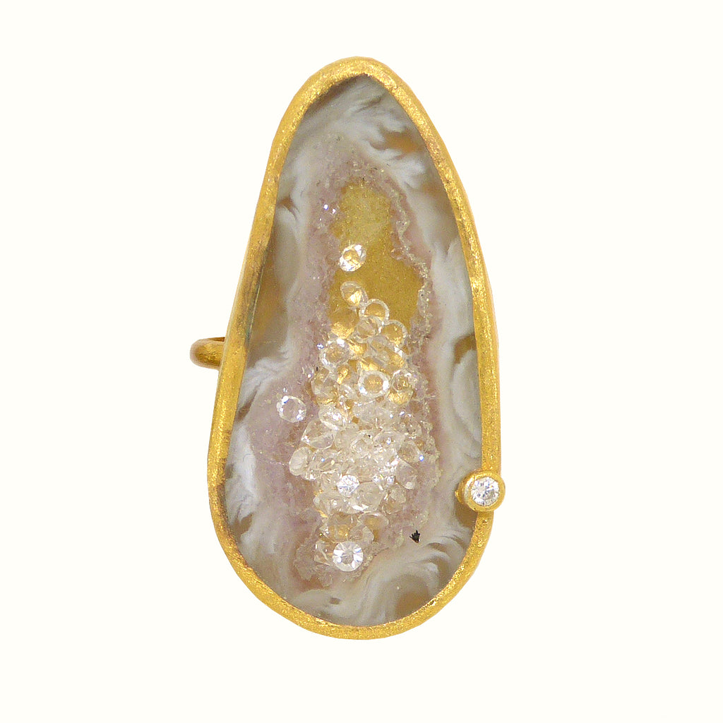 Handmade Open Agate With  CZ Ring Gold by Felix Z Geode Adjustable - ILoveThatGift