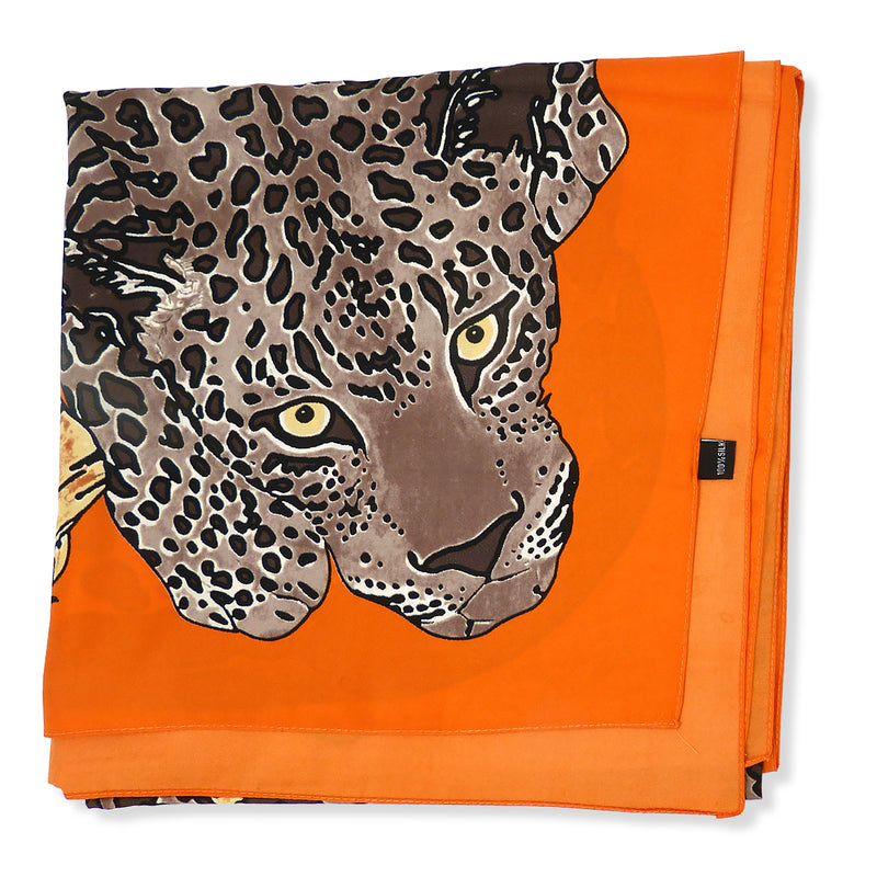 Twill Silk Scarf Women LARGE Leopard Shawls Square Bandana Kerchief Foulards 51"Luxury Brand Look Orange