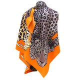 Twill Silk Scarf Women LARGE Leopard Shawls Square Bandana Kerchief Foulards 51"Luxury Brand Look Orange
