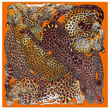 Twill Silk Scarf Women LARGE Leopard Shawls Square Bandana Kerchief Foulards 51"Luxury Brand Look Orange