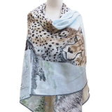 70% Cashmere 30% Silk Scarf Fashion Tan Cheetah Leopard Shawl Hand Rolled Kerchief 53" Square