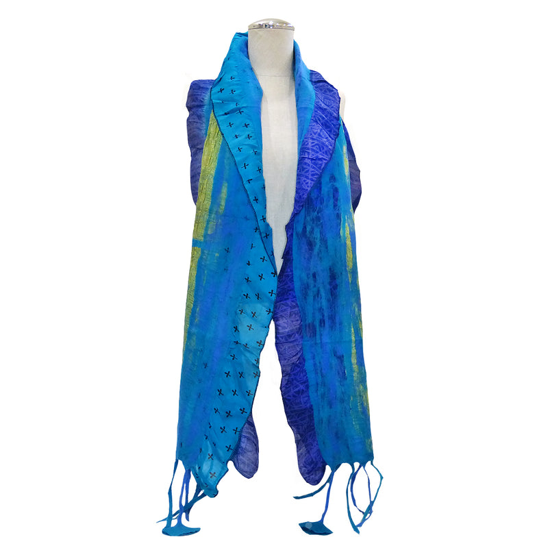 Handmade Felted Merino Wool Chiffon Scarf Wrap Pomegranate Moon Collage Sari 78" x 15" - ILoveThatGift