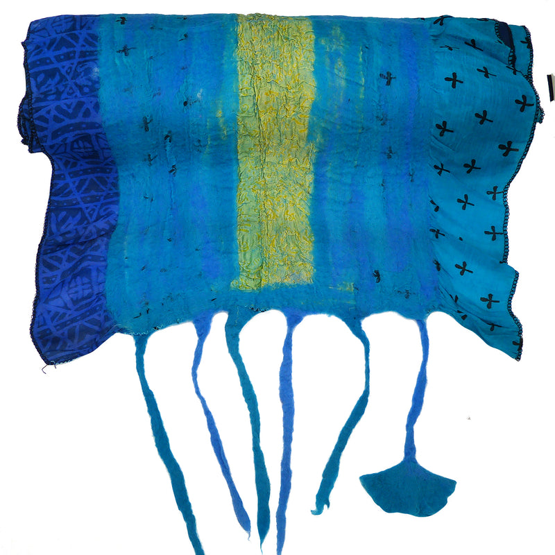 Handmade Felted Merino Wool Chiffon Scarf Wrap Pomegranate Moon Collage Sari 78" x 15" - ILoveThatGift