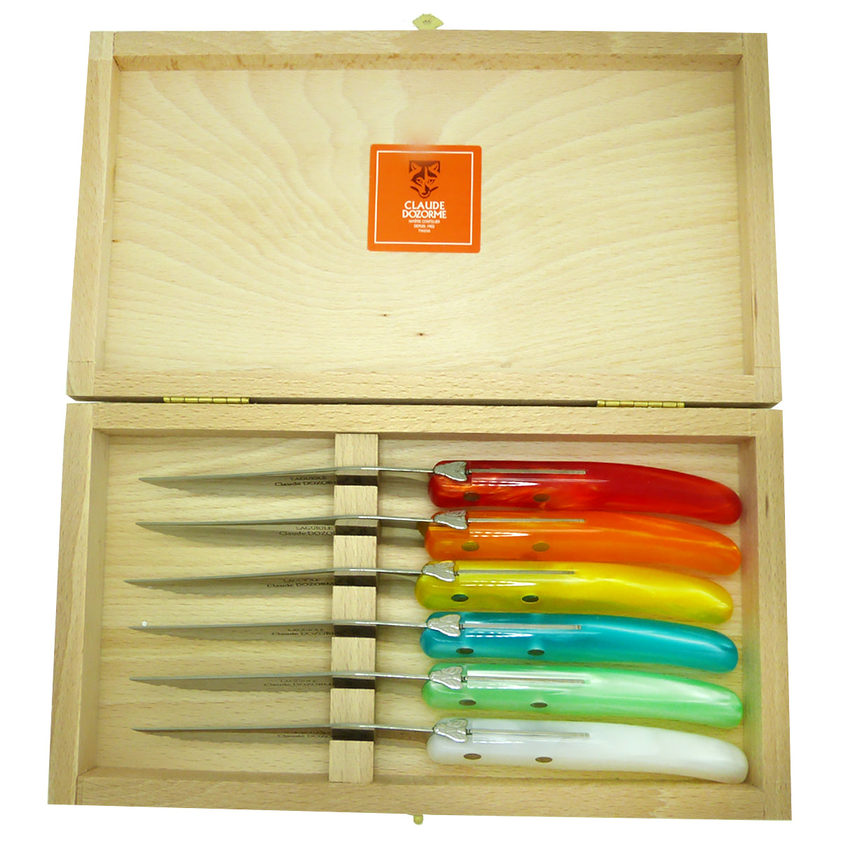 NEW Claude Dozorme Laguiole Steak Knife Gift Set of 12 Rainbow