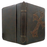 Nocona Western Bible Leather Cover Tooled Diagonal Cross Zippered Brown - ILoveThatGift