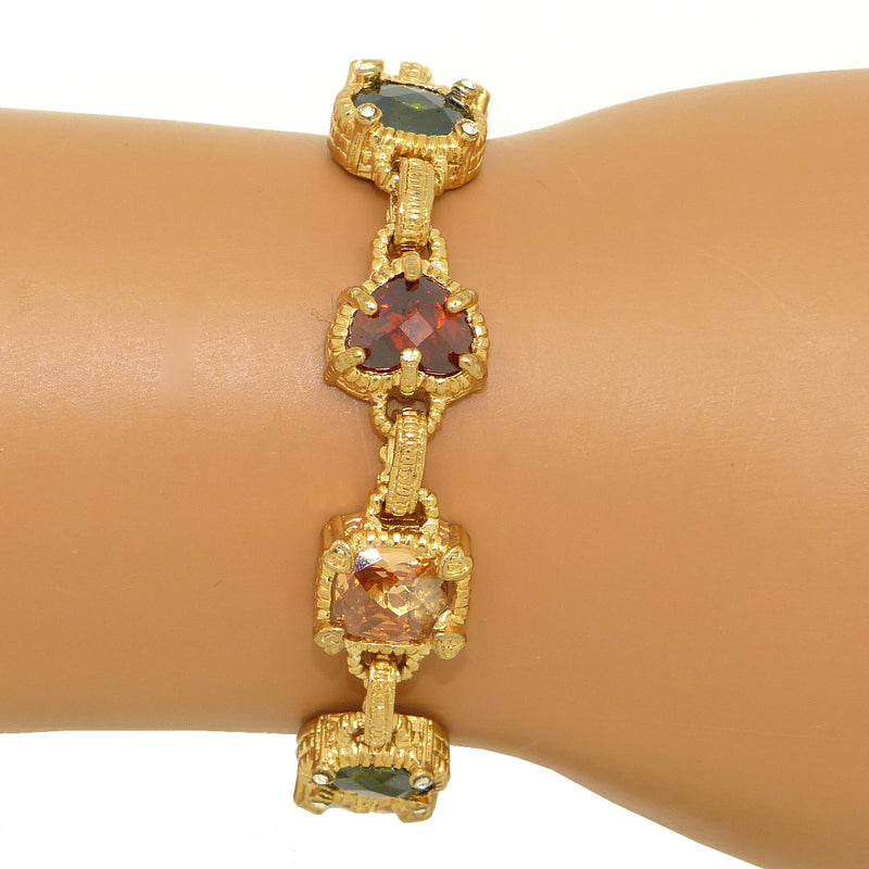 Gold Toned Semi Precious Stones Link Bracelet Magnetic Closure Designer Inspired 2 - ILoveThatGift