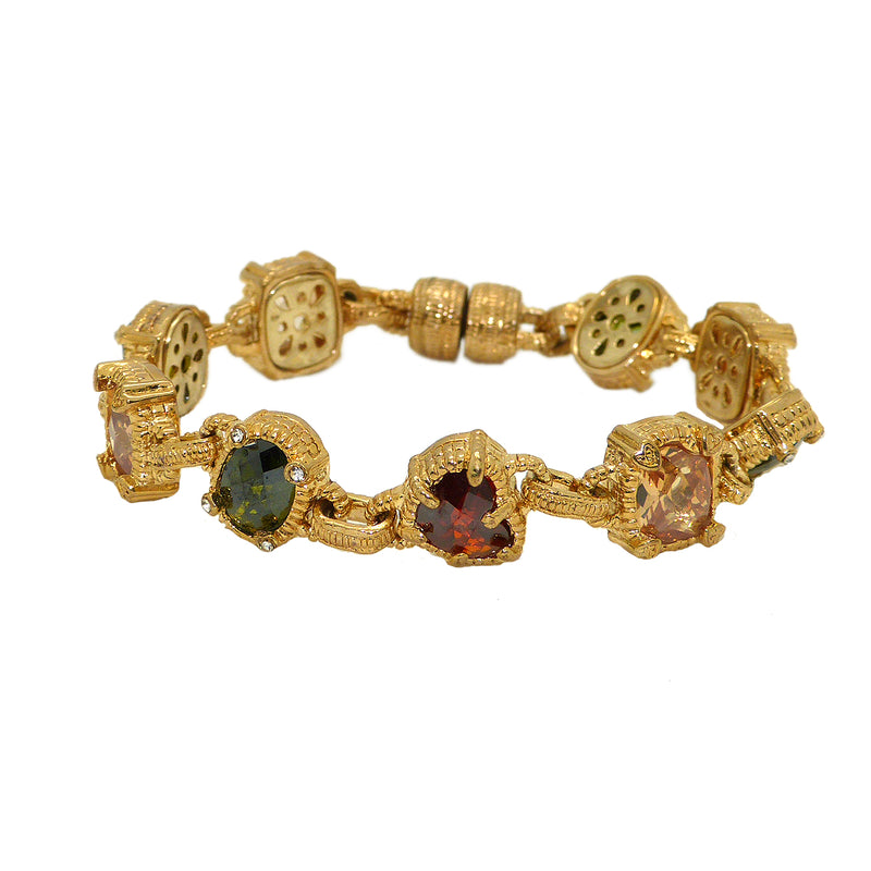 Gold Toned Semi Precious Stones Link Bracelet Magnetic Closure Designer Inspired 2 - ILoveThatGift