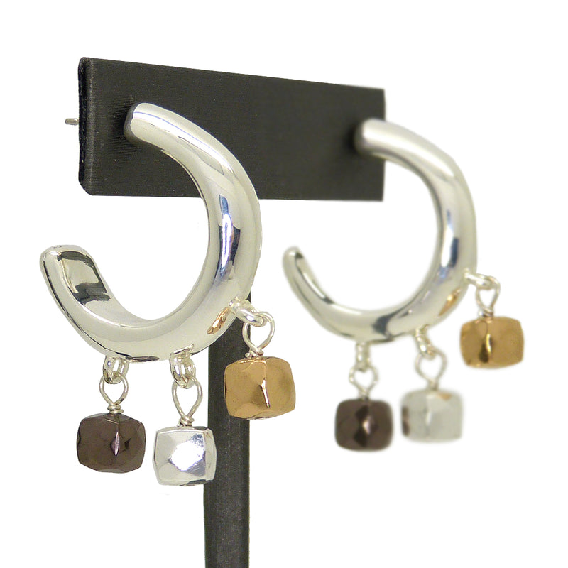 Simon Sebbag Sterling Silver Round Hoop Earrings with Mixed Hematite Dangles E2189 - ILoveThatGift
