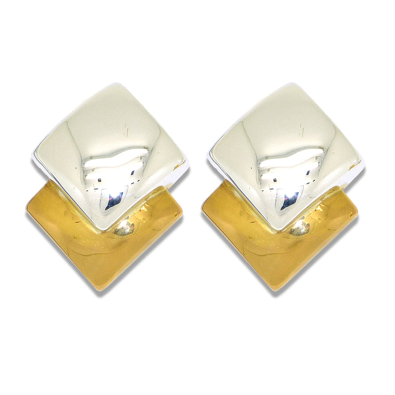 Simon Sebbag Smooth Gold Sterling Silver 925 Two Tone Square Clip On Earrings E2875V - ILoveThatGift