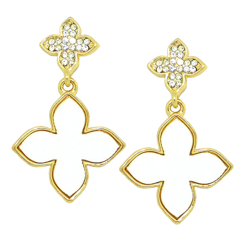 White Pave Rhinestone Clover Gold Earrings  by Liza Kim - ILoveThatGift