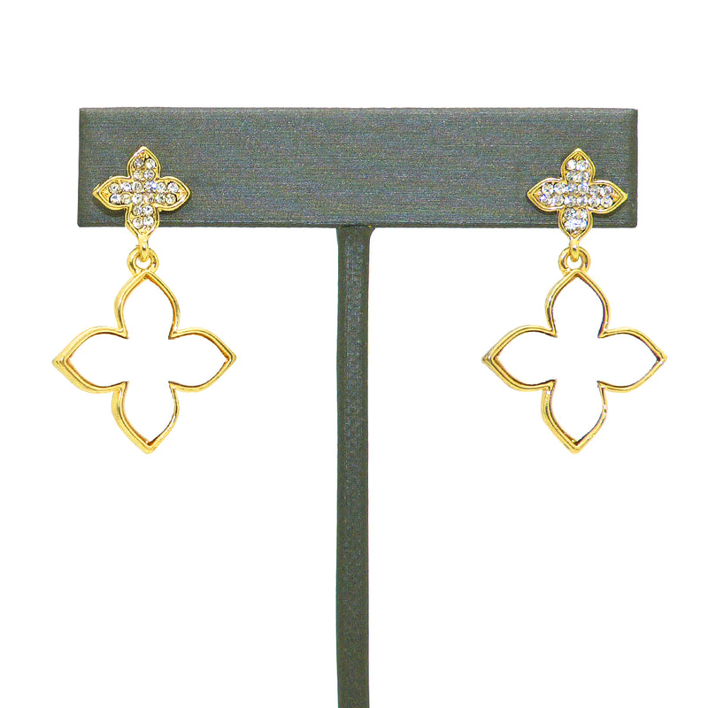 White Pave Rhinestone Clover Gold Earrings  by Liza Kim - ILoveThatGift