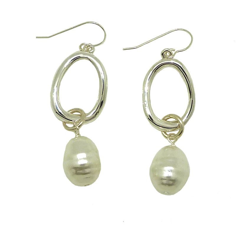 Simon Sebbag Sterling Silver Open Oval Shell Pearl Drop Wire Dangle Earring EC101SSP - ILoveThatGift