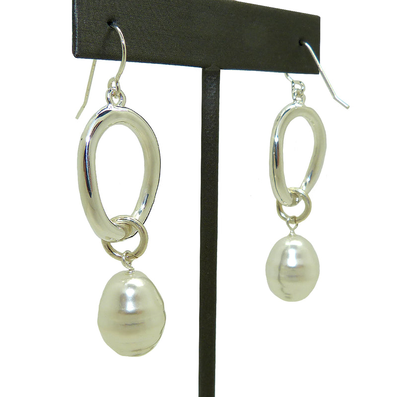 Simon Sebbag Sterling Silver Open Oval Shell Pearl Drop Wire Dangle Earring EC101SSP - ILoveThatGift