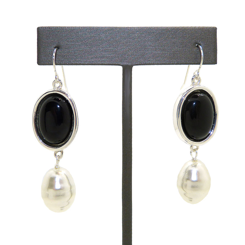 Simon Sebbag Sterling Silver Oval Black Onyx Shell Pearl Drop Wire Dangle Earring EC76WBOSSP - ILoveThatGift