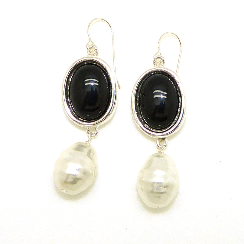 Simon Sebbag Sterling Silver Oval Black Onyx Shell Pearl Drop Wire Dangle Earring EC76WBOSSP - ILoveThatGift