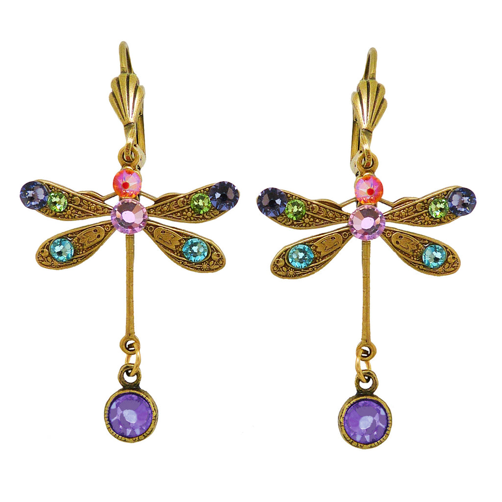 Anne Koplik Swarovski Crystal Dragonfly Drop Earrings ER4527MUL Multicolor Gold Purple - ILoveThatGift