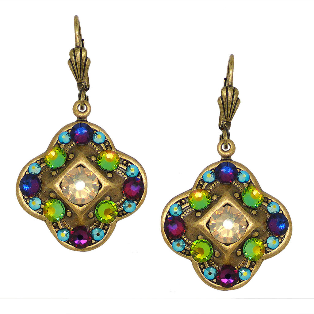 Anne Koplik Swarovski Crystal Multi Color Clover Dangle Earrings ER4550MUL Gold - ILoveThatGift
