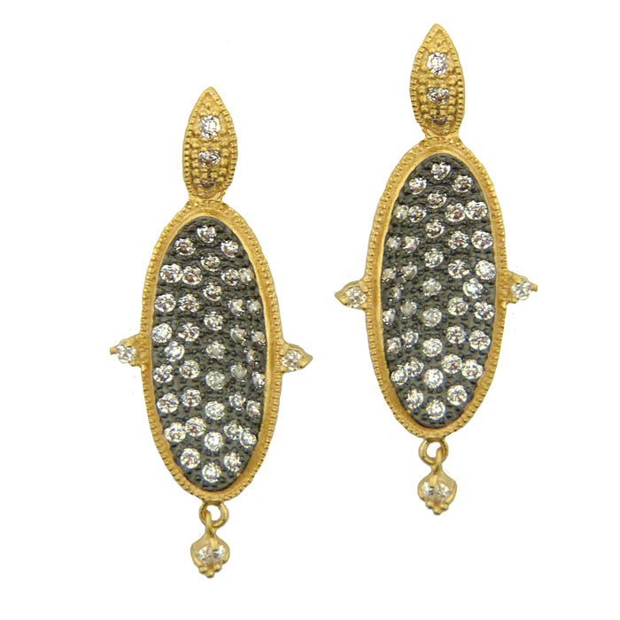 Rose Gold Plated Oval Rhinestone Pave Dangle Earrings Sparkly