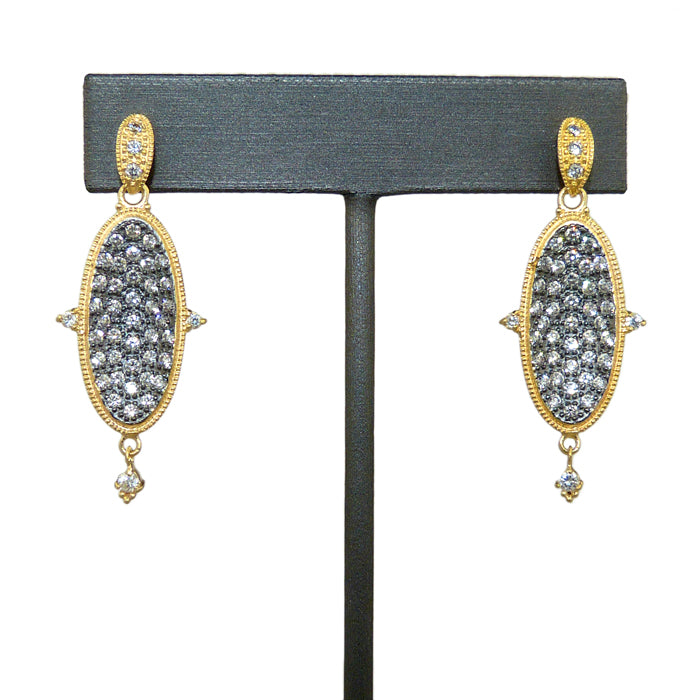 Rose Gold Plated Oval Rhinestone Pave Dangle Earrings Sparkly