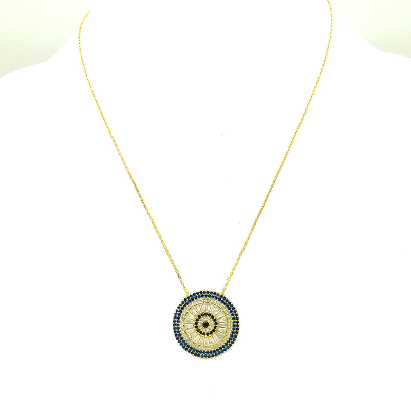 Evil Eye Zues Medallion Necklace Gold Plated on Sterling Silver