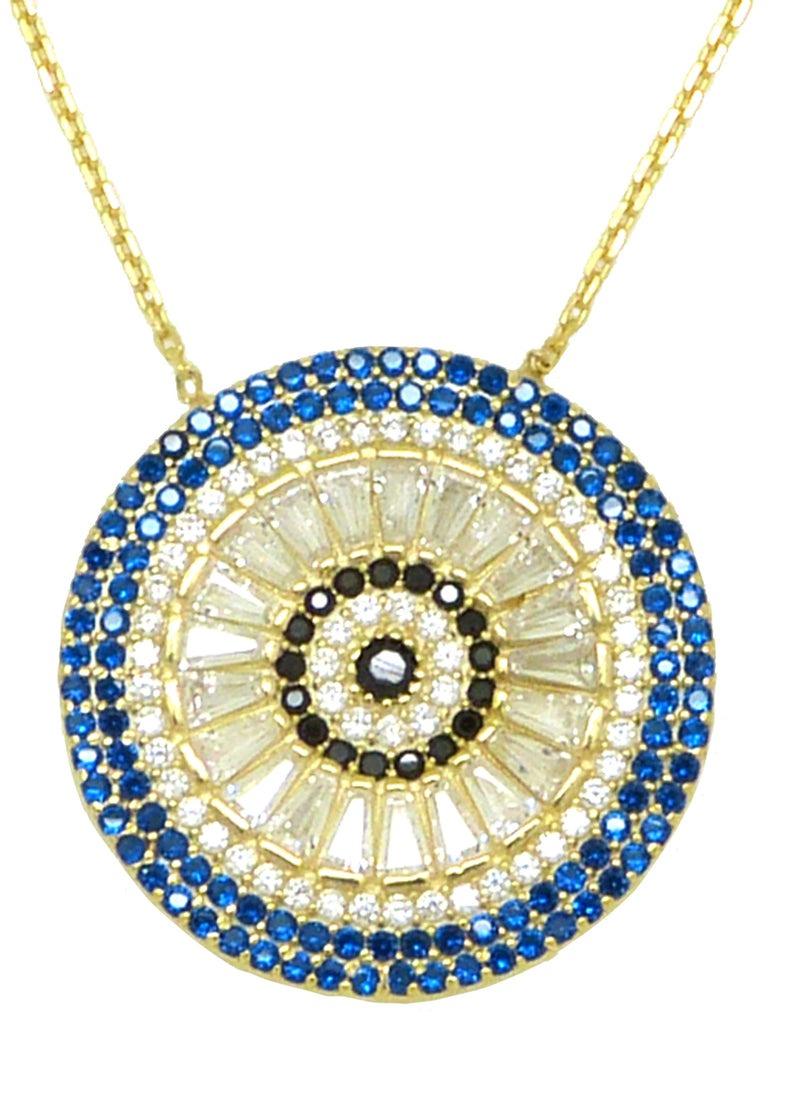 Evil Eye Zues Medallion Necklace Gold Plated on Sterling Silver
