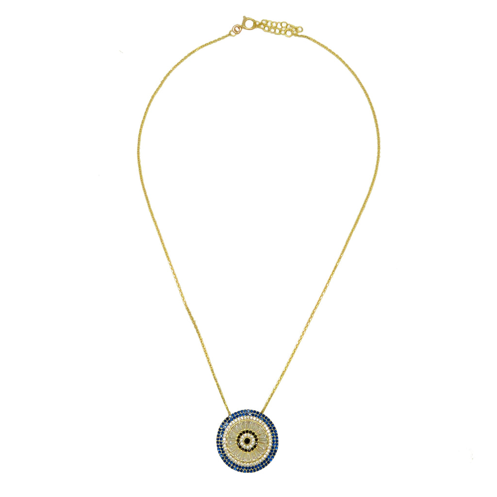Evil Eye Zues Medallion Necklace Gold Plated on Sterling Silver