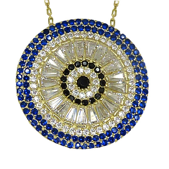 Evil Eye Zues Medallion Necklace Gold Plated on Sterling Silver