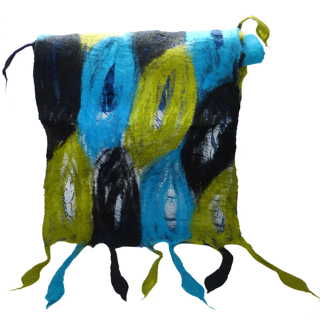 Handmade Felted Merino Wool Chiffon Scarf Wrap Pomegranate Moon Feather Blue  77" x 13" - ILoveThatGift
