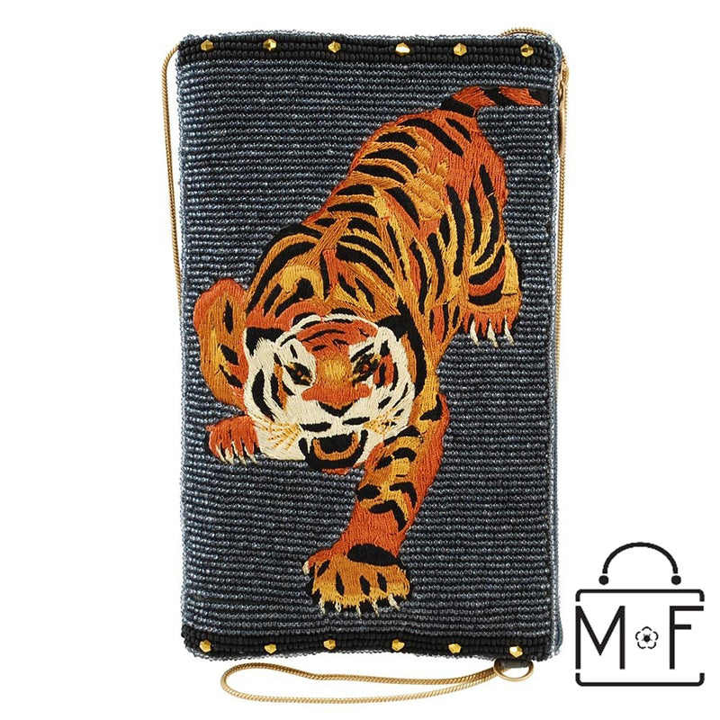Mary Frances Fierce Beaded Embroidered Tiger Cross Body Phone Bag Denim Blue - ILoveThatGift