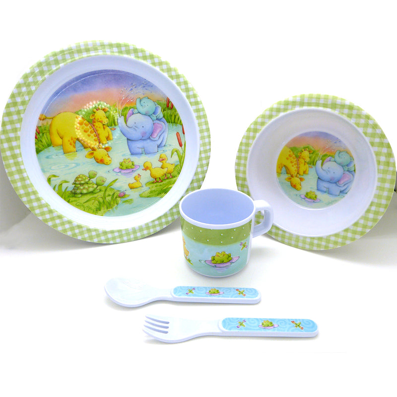 CR Gibson Baby Toddler Plate, Bowl Cup Fork Spoon Dining Set Little Pond - ILoveThatGift