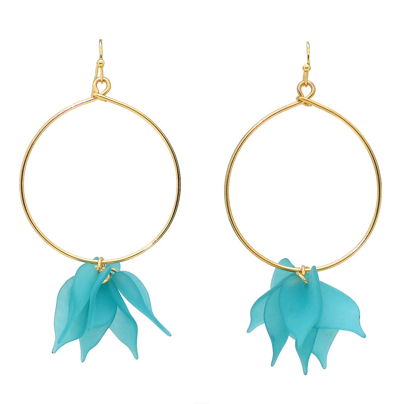 NahMu Turquoise Blue Resin Acrylic Flower Hoop Earrings 672 NWT - ILoveThatGift