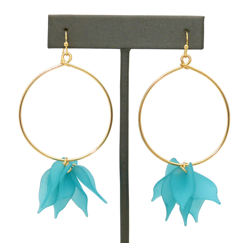 NahMu Turquoise Blue Resin Acrylic Flower Hoop Earrings 672 NWT - ILoveThatGift
