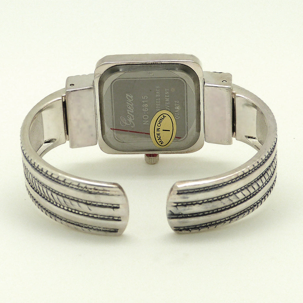 New Geneva Silver 6315 Cuff Watch Bracelet Cable Square Face - ILoveThatGift