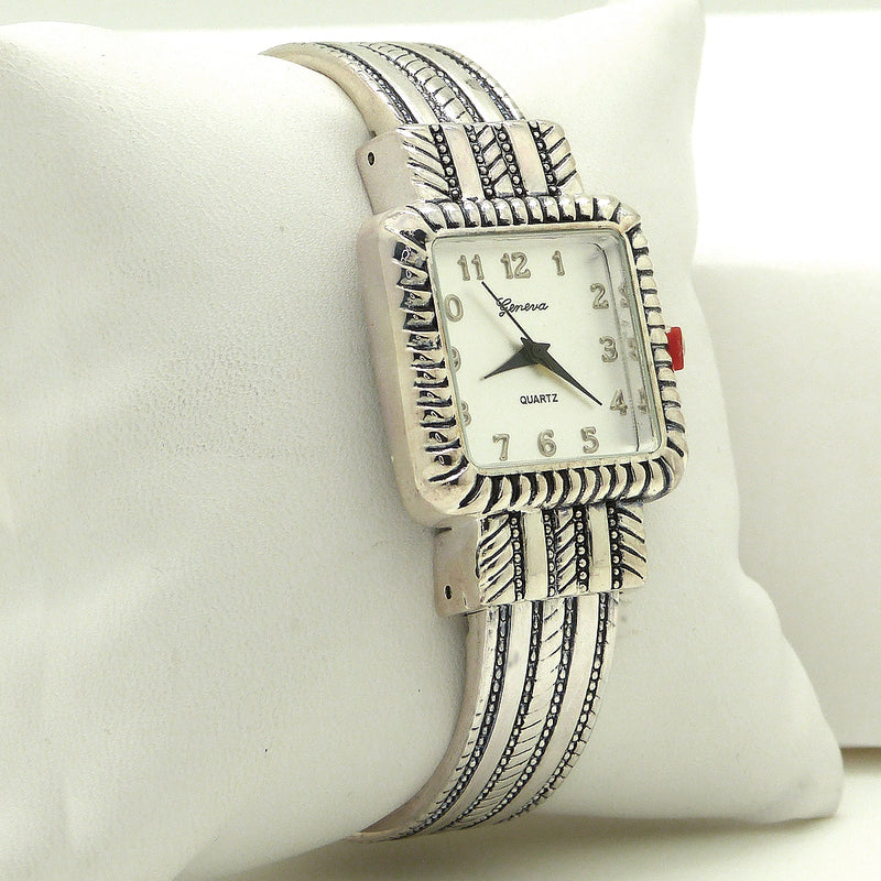 New Geneva Silver 6315 Cuff Watch Bracelet Cable Square Face - ILoveThatGift