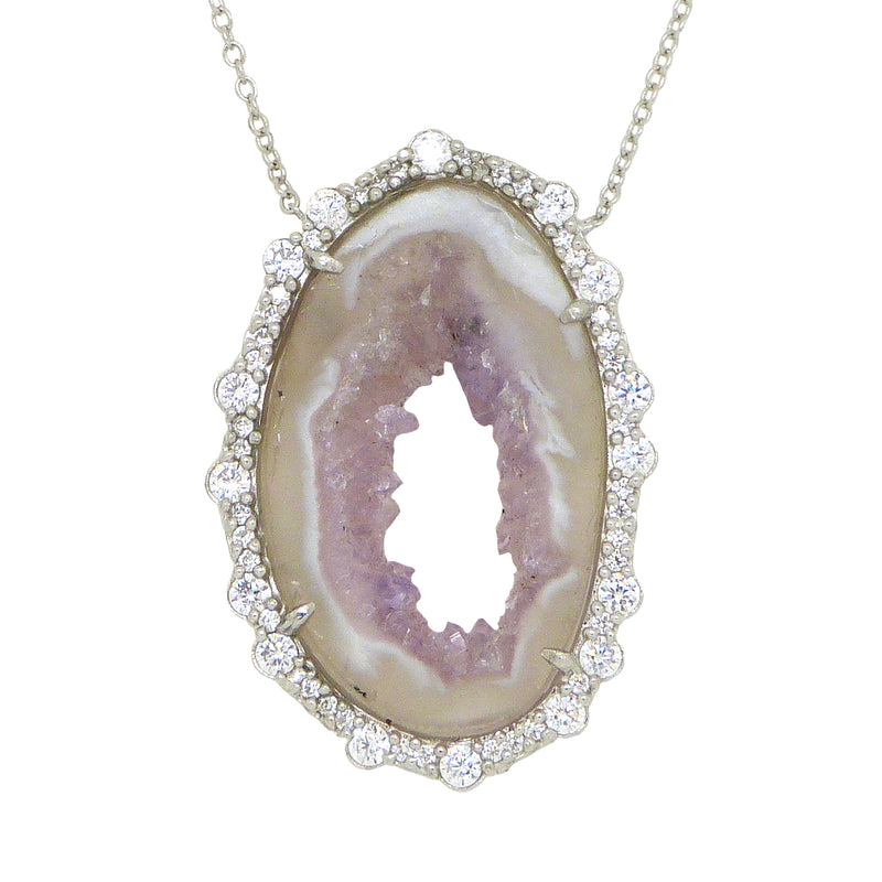 Handmade Open Agate Slice with CZ Sterling Silver Necklace by Felix Z Geode - ILoveThatGift
