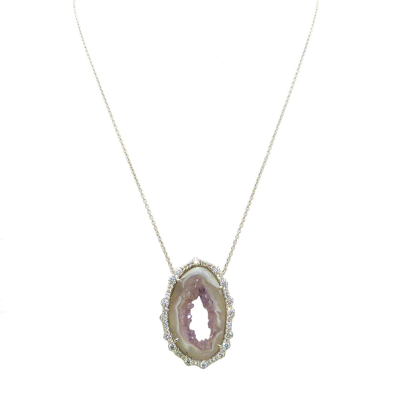 Handmade Open Agate Slice with CZ Sterling Silver Necklace by Felix Z Geode - ILoveThatGift