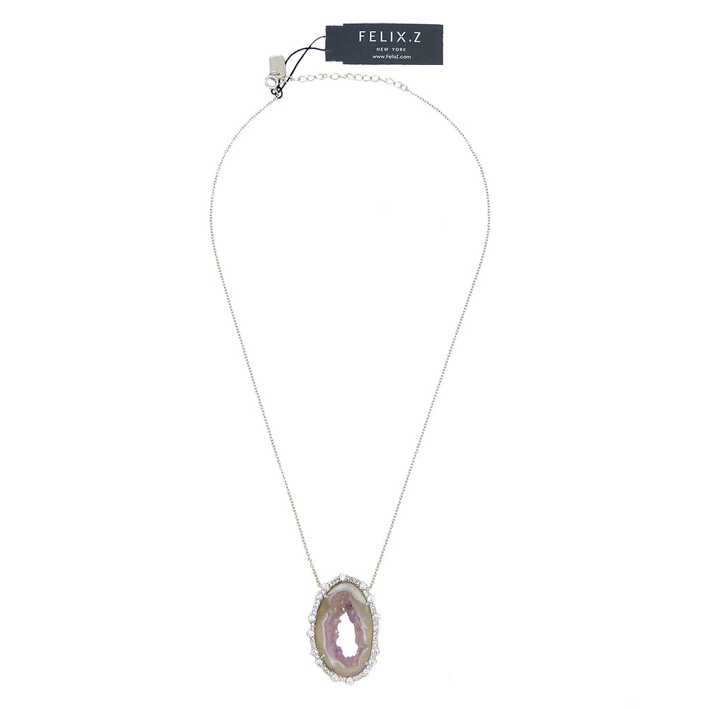 Handmade Open Agate Slice with CZ Sterling Silver Necklace by Felix Z Geode - ILoveThatGift