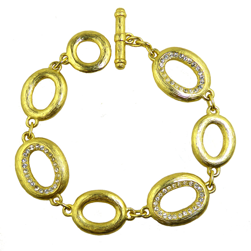 Brushed Gold Toned Rhinestone Rings Link Bracelet Designer Inspired Ipp 3 - ILoveThatGift