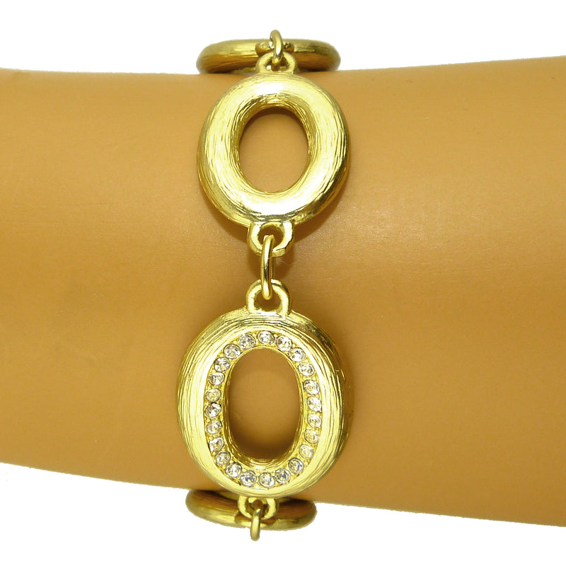 Brushed Gold Toned Rhinestone Rings Link Bracelet Designer Inspired Ipp 3 - ILoveThatGift