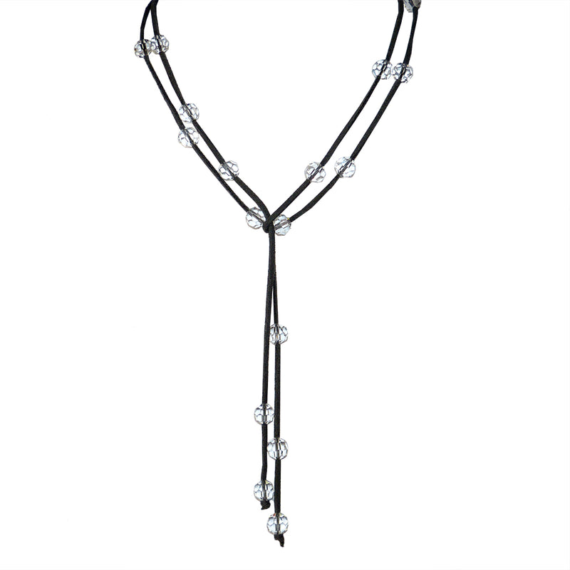 Gigi & Sugar Deerskin Faceted Clear Crystal Leather Necklace Choker Dark Gray - ILoveThatGift
